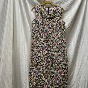 Kim Rogers sz 12 100% linen sleeveless. Black coral pink green